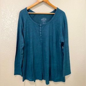 Teal Buttoned Long Sleeve Blouse